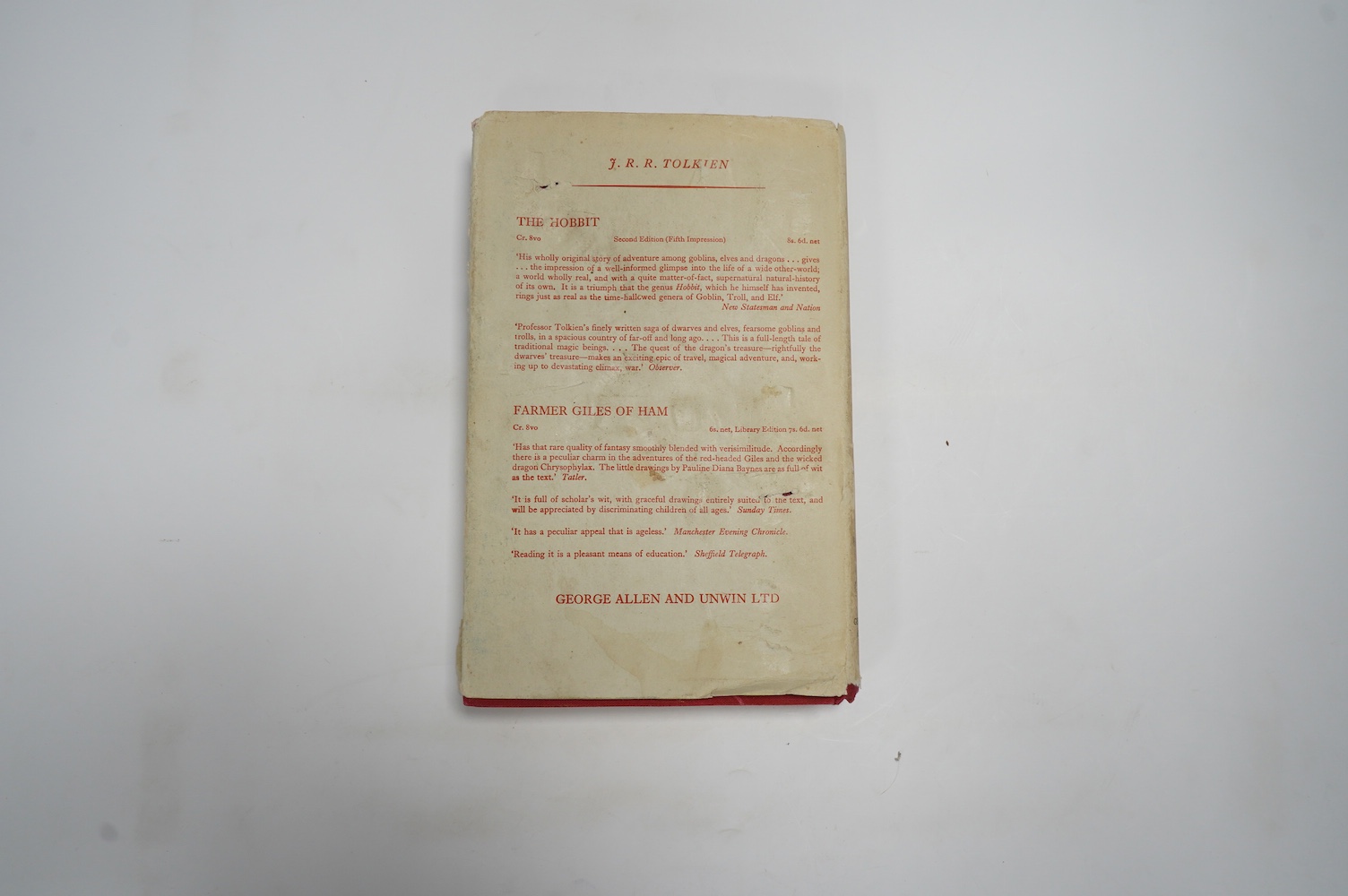 Tolkien, J.R.R - The Return of the King, 1st edition, 1st impression, London: George Allen & Unwin, 1955, folding map at rear, original red cloth gilt, unclipped dust jacket, 8vo, George Allen & Unwin, London, 1955.